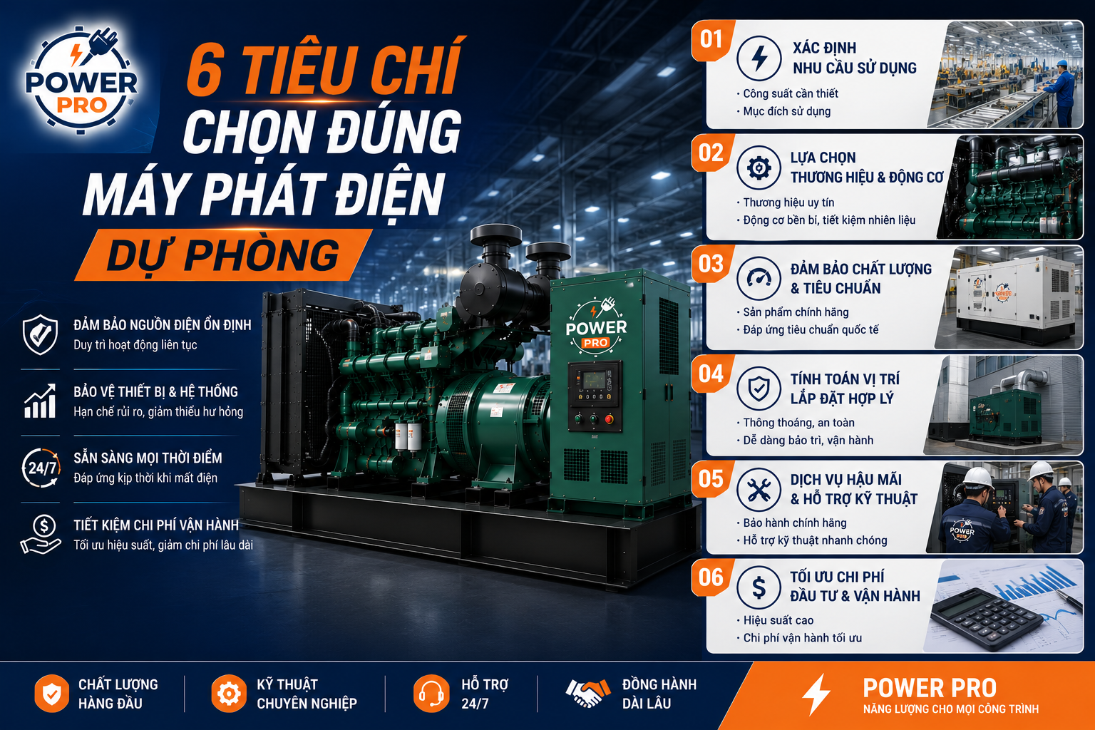 Tiêu chí chọn máy phát điện dự phòng từ Power Pro