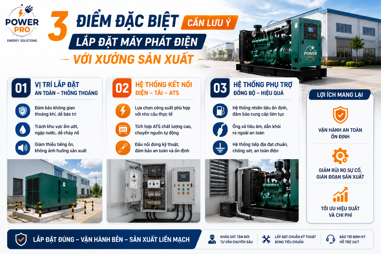 Điểm Đặc Biệt Cần Lưu Ý lắp đặt Máy Phát Điện Với Xưởng Sản Xuất | Power Pro