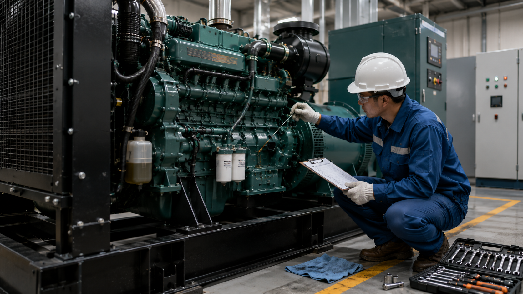 Kỹ thuật viên Power Pro bảo dưỡng máy phát điện Cummins định kỳ tại nhà máy
