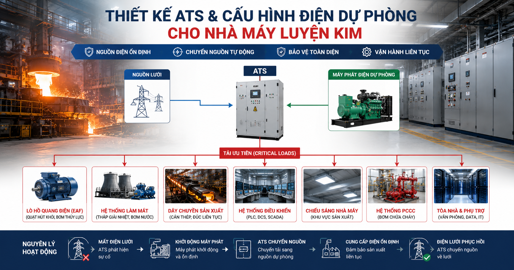 Thiết Kế ATS Và Cấu Hình Điện Dự Phòng Cho Nhà Máy Luyện Kim