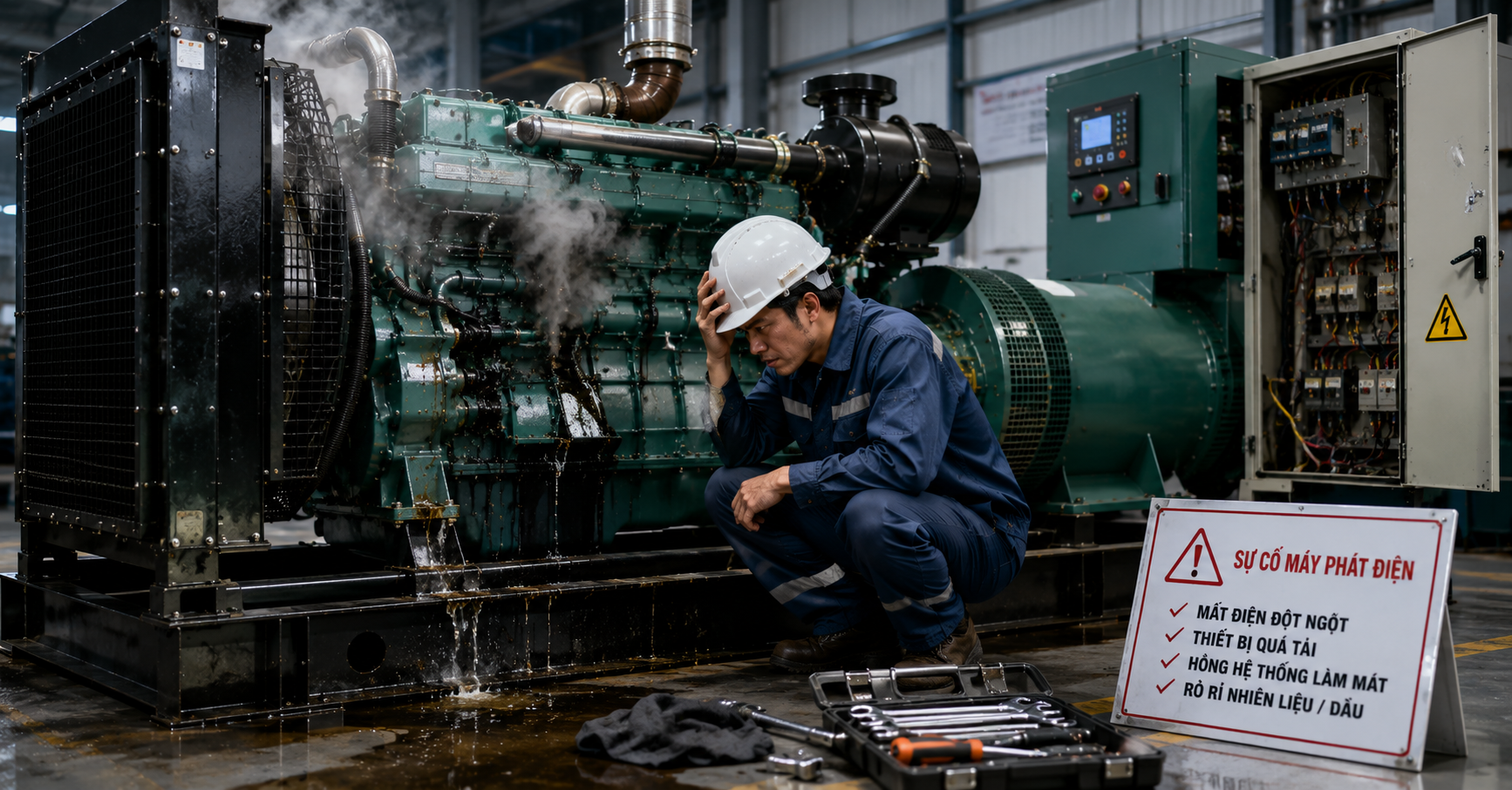 Kỹ thuật viên Power Pro bảo dưỡng máy phát điện Cummins định kỳ tại nhà máy