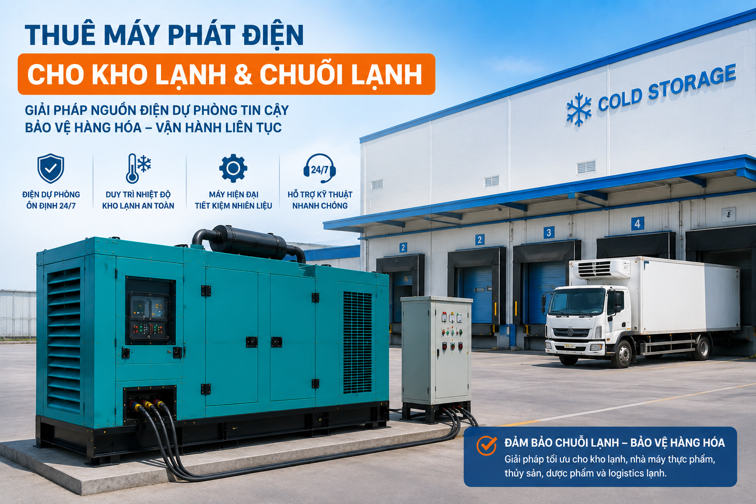 Cho Thuê Máy Phát Điện Kho Lạnh – ATS Delay Compressor Bảo Vệ Chuỗi Lạnh Power Pro