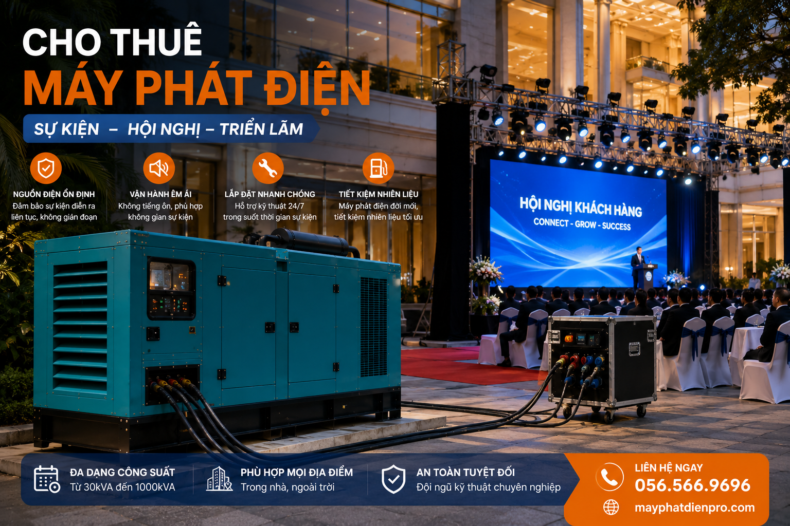 Cho thuê máy phát điện sự kiện gala dinner concert ngoài trời Hà Nội – Power Pro