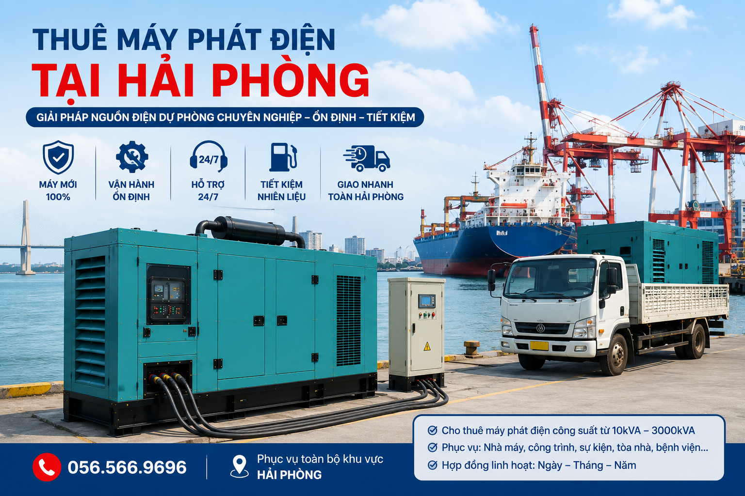 Cho thuê máy phát điện Cummins tại KCN DEEP C Hải Phòng – Power Pro giao 3 giờ