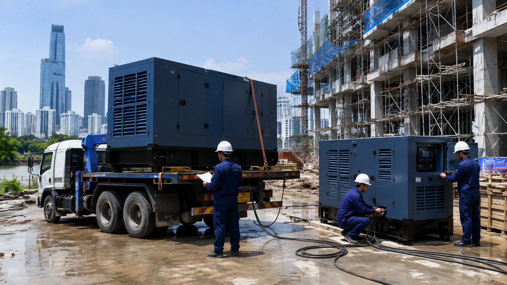 Xe vận chuyển máy phát điện cho thuê Power Pro đến công trình tại Hà Nội