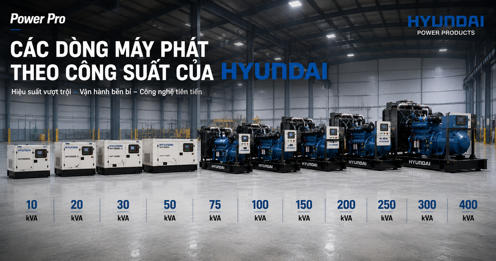 Dải công suất máy phát điện cho thuê tại Hà Nam