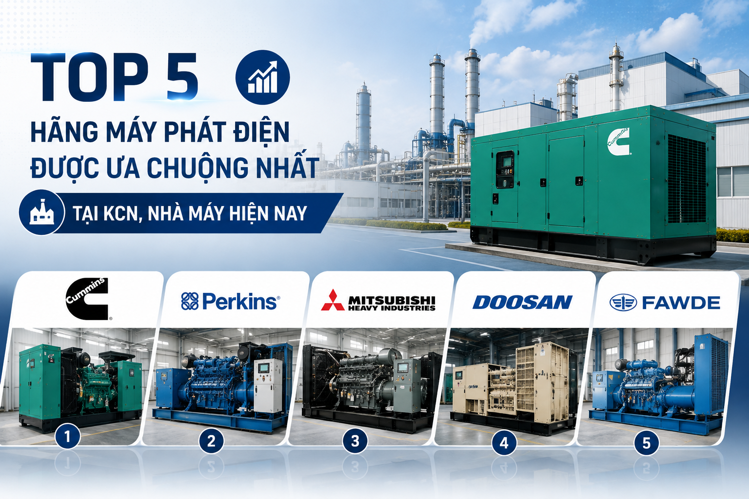 Top 5 Hãng Máy Phát Điện Được Ưa Chuộng Tại KCN 2026