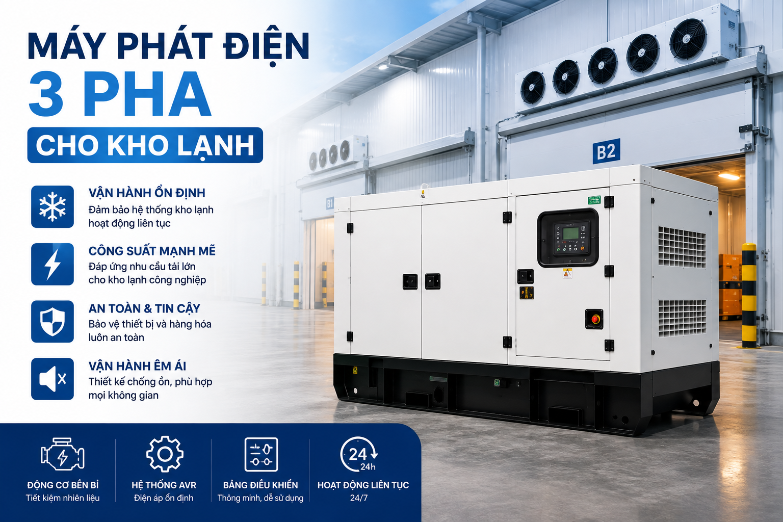 Máy phát điện 3 pha cho kho lạnh