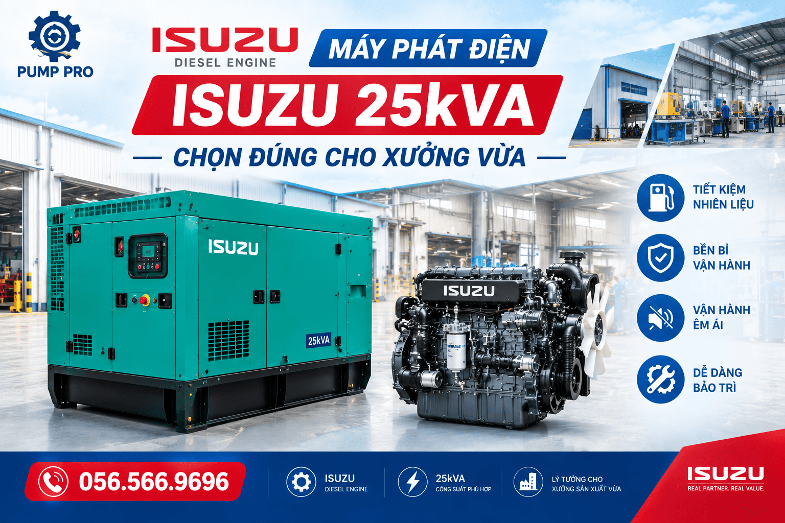 Máy Phát Điện Isuzu 25kVA: Chọn Đúng Cho Xưởng Vừa