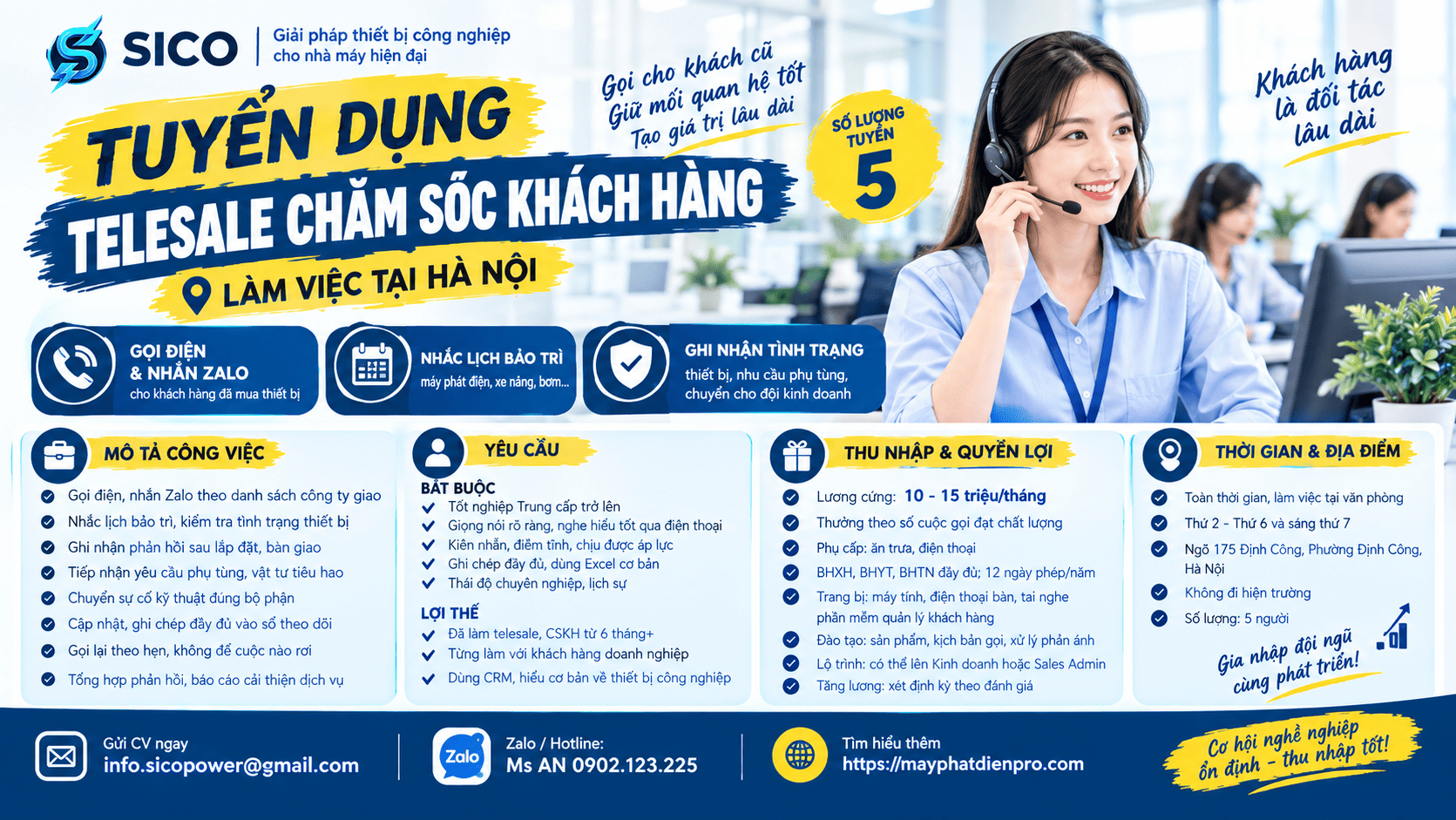 SICO Power Pro tuyển 5 Telesale chăm sóc khách hàng