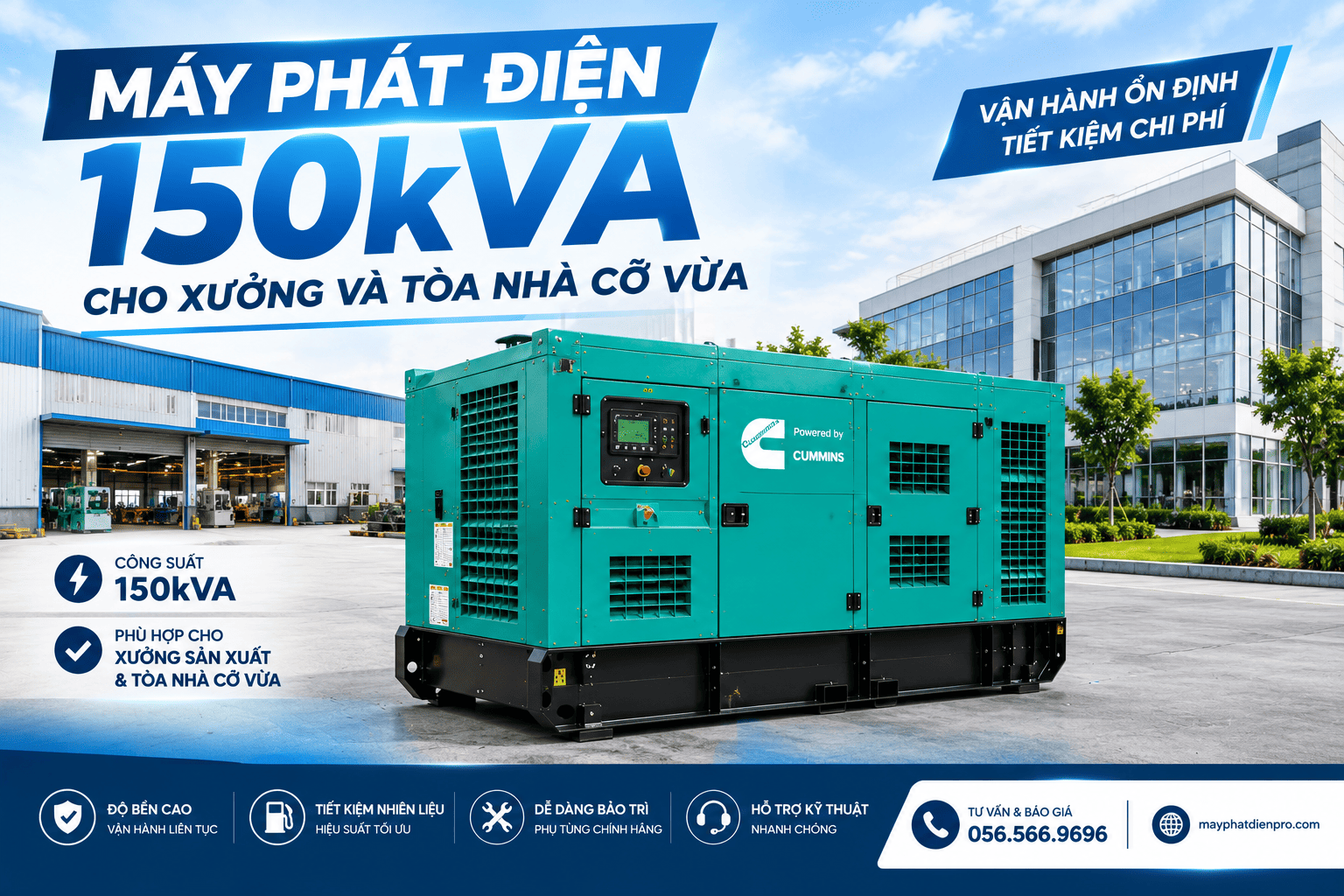 Máy Phát Điện 150kVA Cho Xưởng Và Tòa Nhà Cỡ Vừa