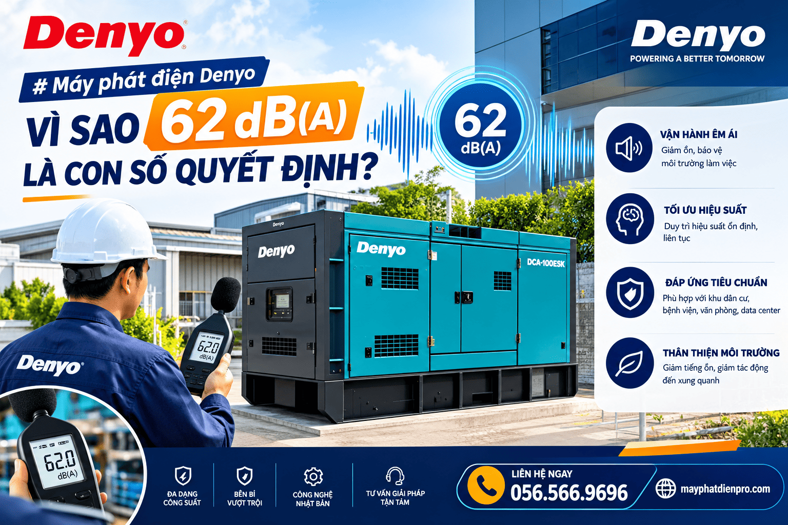 Máy phát điện Denyo: vì sao 62 dB(A) là con số quyết định