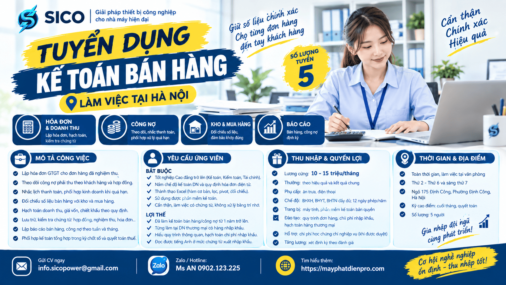 SICO Power Pro tuyển 5 Kế toán bán hàng