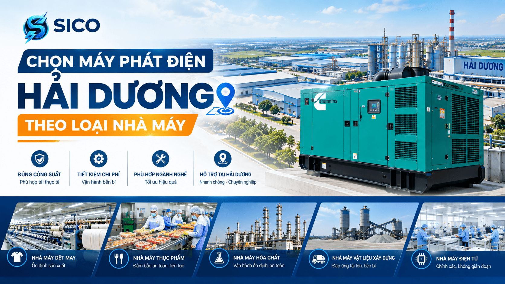 Chọn máy phát điện Hải Dương theo loại nhà máy