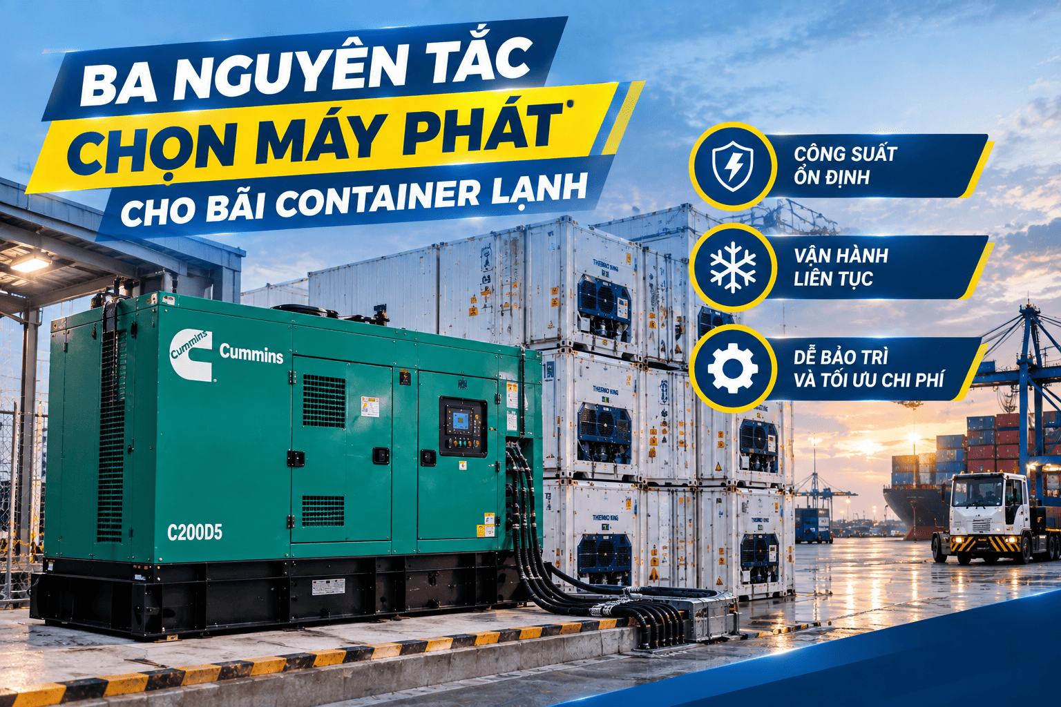 Ba nguyên tắc chọn máy phát cho bãi container lạnh