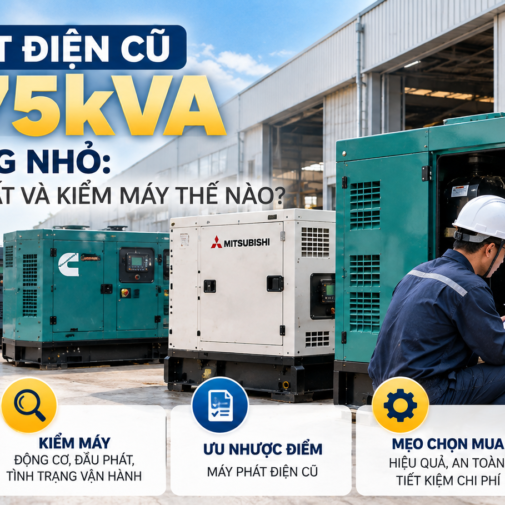 Máy phát điện cũ 20–75kVA cho xưởng nhỏ: kỹ sư kiểm tra động cơ tổ máy trước khi mua, chọn công suất và kiểm máy