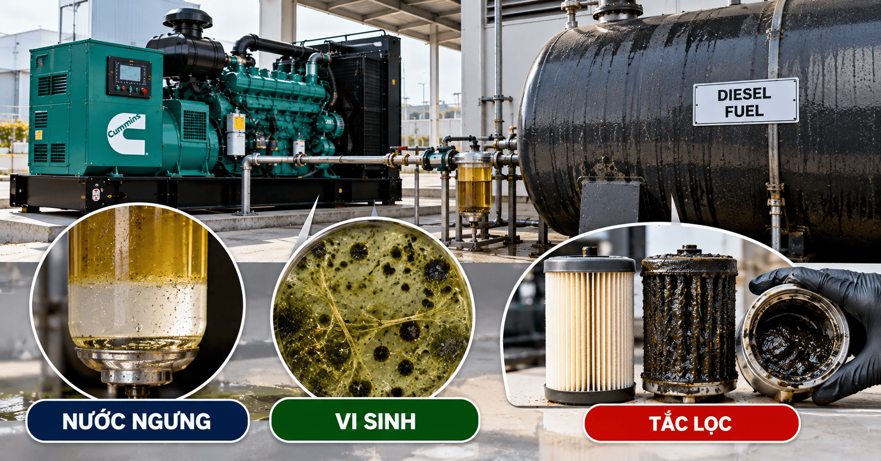 Tổ máy phát điện đặt cạnh bồn dầu diesel trong nhà máy