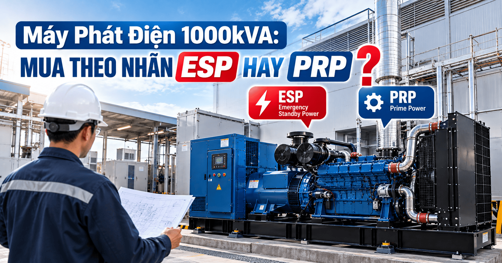 Máy phát điện 1000kVA: chọn theo nhãn công suất ESP hay PRP cho nhà máy