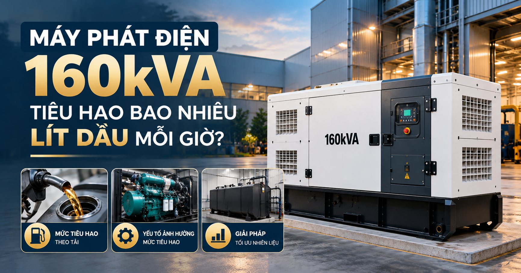 Máy phát điện 160kVA tiêu hao bao nhiêu lít dầu mỗi giờ