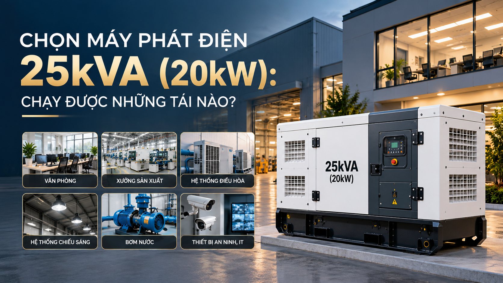 Máy phát điện 25kVA (20kW) chạy được những tải nào