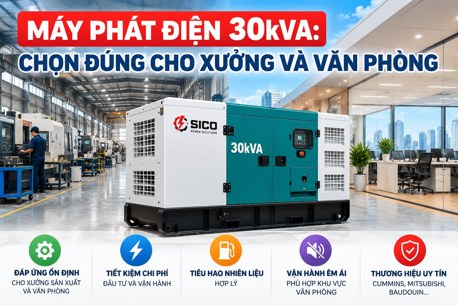 Máy phát điện 30kVA: chọn đúng cho xưởng và văn phòng